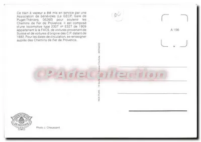 Antika kartpostal Provansal Demiryolları Barreme Ormanında Dumanlı Tren 230T Tipi E327 — Arka yüz