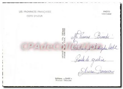 Côte d'Azur — Aniversário da anexação de Nice à França (1860-1960) — Edições Artaud Frères et Fils, Nantes — Verso