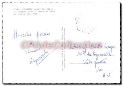 Pierrefeu (A.M.) — Los barrios Cluct y Comba de Pêche al fondo del Mont Vial — Ediciones de Cimiltz, n° CO-96 — Reverso