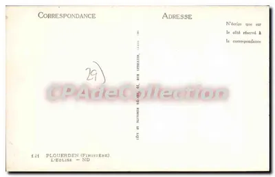 Kościół w Plouerden — Finistère — wydawca Vinateau, nr 29 — Rewers
