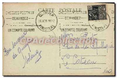 Quimper — De kades van de Odet, in de verte het oude seminarie — Onbekende uitgever, n°5 — Achterkant