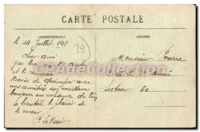 Quimper — O Boulevard de l'Odé — As Postas e Telégrafos — Coleção Villiard Outumes — Verso