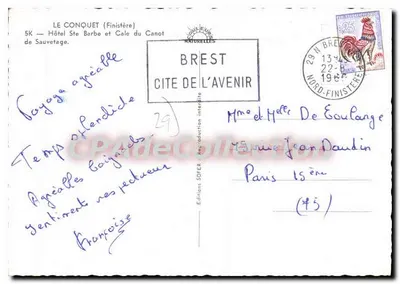 Le Conquet (Finistère) — Hotel Ste Barbe e Cale do Canot — Edição Naturelles — Verso
