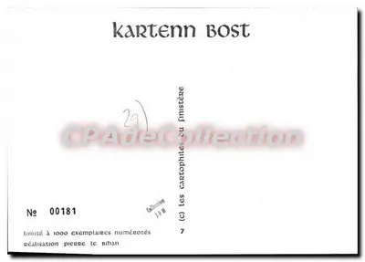 Concarneau — stemma con tre asce rosse — editore JFM, n° 00181 — Verso