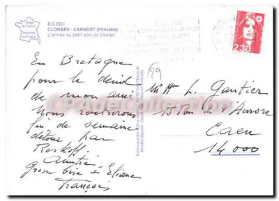 Clohars-Carnoet — A entrada do pequeno porto de Doélan — Edições de Arte Jos le Château — Verso