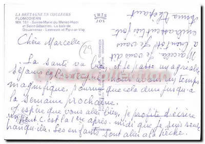 Bilhete postal semimoderno Plomodiern Sainte Marie du Menez Hom e Saint Sebastien a baia de Douarnenez Lestrevet e porz — Verso