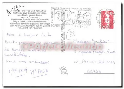 Bilhete postal semimoderno Coiffes de Bretagne coiffes do país Bigouden do Tregor país Glazik país de Lorient país de Foue — Verso