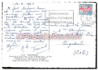 Stara pocztówka Concarneau wejście do miasta zamknięte port przy pełni morskiej port z murami widok z powietrza R Dur — Rewers