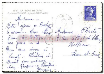 Młoda Bretania — Strój Elliant, region Pont-Aven — Wydawnictwo Mesny — Rewers