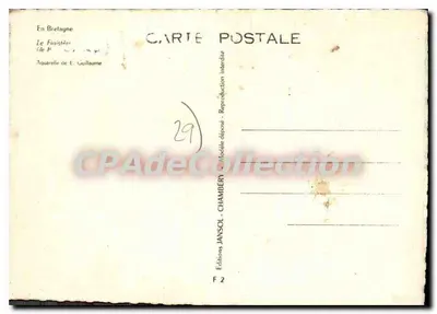 O Finistère — carta postal ilustrada — Aquarela de T. Guillaume, Edições Janssol-Chambéry — Verso