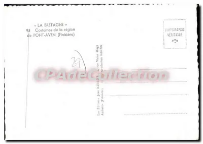 Costumes de la région de PONT-AVEN (Finistère) — Éditions Jean KÉRISIT — n°93 — Verso