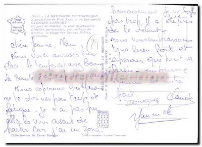 Bilhete postal semimoderno A Bretanha Pitoresca perto de Pont Aven e de Quimperle Clohars Carnoet o porto de Doe — Verso