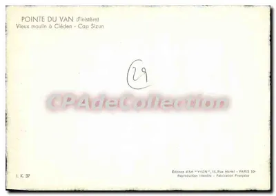 Punta del Van (Finistère) — Viejo molino de Cléden - Cap Sizun — Ediciones de Arte YVON, París — Reverso