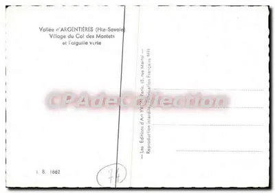 Wąwoz Argentières (Wysokie Sałwje) — Wieś Col des Montets i aiguille verte — Les Éditions d'Art Yvon, Paris — Rewers
