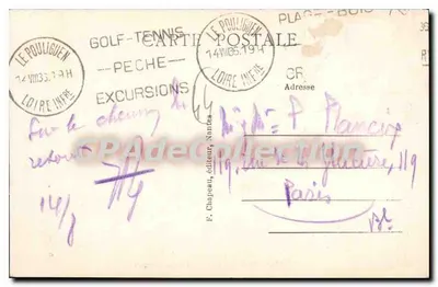 LE POULIGUEN (Loire-Inf.) — Vue de la Plage — F. Chapeau, éditeur, Nantes — Verso