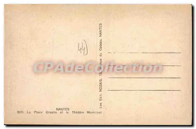 Praça Graslin e o Teatro Municipal — Nantes — Editor Morais, n° 200 — Verso
