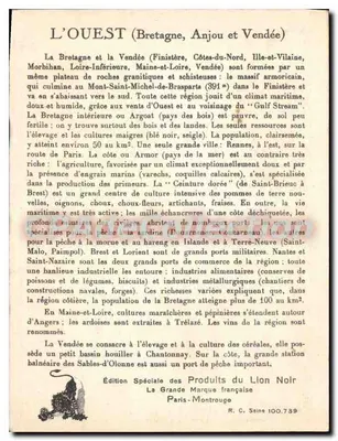 Bilhete postal antigo O Oeste da Bretanha Anjou e Vendée Leão negro preparação dos filetes de pesca construção de navios — Verso