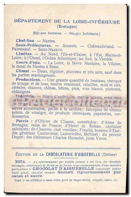 Loire-Inférieure — Carte postale illustrée — Édition de la Chocolaterie d'Aiguebelle — Verso