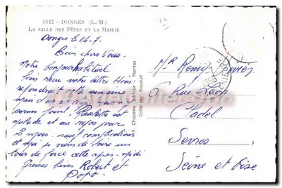 Donges — A Sala das Festas e a Prefeitura — Editor F. Chapeau, Nantes — Verso