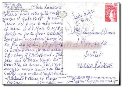 Vista aérea de Guéméné-Penfao — Igreja — Bilhete postal antigo de Coleção — Verso