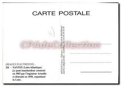 Tarjeta postal semimoderna Tarjeta postal semimoderna Nantes Loire Atlantique el puente transbordador construido en 1903 por el ingeniero arnodin — Reverso