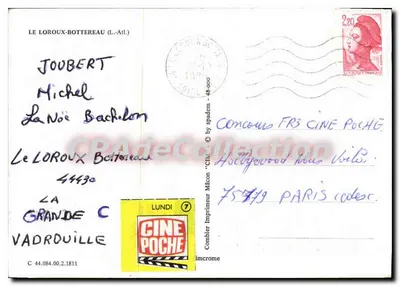Le Loroux-Bottreaux — paisagem vinícola e cartaz Muscadet — editor Cine Poche — Verso