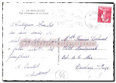 Le Pouliguen — Vista geral da praia — F. Chapeau, editor, n°44 — Verso