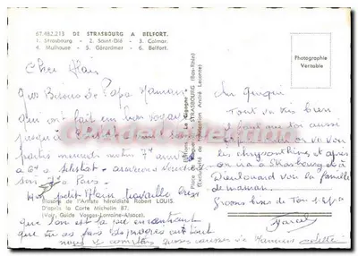 Strasburg do Belfortu — Karta pocztowa z mapą i zdjęciami — Éditions de la Géographe — Rewers