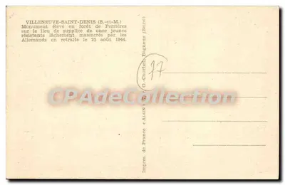 Villeneuve-Saint-Denis — Den jungen Widerstandskämpfern gewidmet — Imprimerie G. Courbes, Bagnères — Rückseite