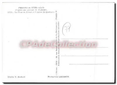 Provins w XVIII wieku — Wieża Cezara i kościoł św. Kwirowa — Wydawnictwo GUY, Paryż — Rewers