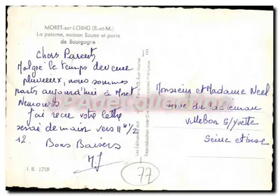 Moret-sur-Loing — Poterna, dom Sauvè i brama Burgundii — Wydawnictwo inter-Dia, Paryż — Rewers