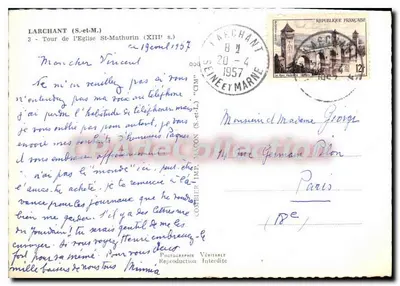 Torre da Igreja de São Mathurin — Larchant (S.-et-M.) — CPAdeCollection — Verso