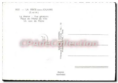 La Ferté-sous-Jouarre — Vista Geral, A Marne, Praça do Hotel de Ville, Um Canto de Pesca — Edição E. MIGNON, Villeneuve-la-Garenne — Verso