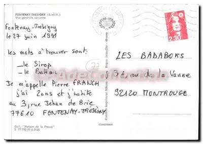 Fontenay-Tresigny — vista aérea — Edição Cima — Verso
