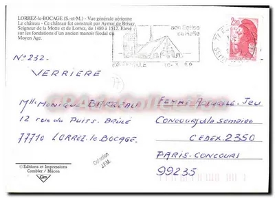 LORREZ-LE-BOCAGE — Vista aérea del castillo — Ediciones e Impresiones Combier / Mâcon, n°232 — Reverso