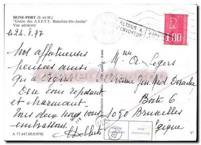 Widok z lotu nad Seine-Port (S.-et-M.) — 'Union des A.S.P.T.T. Beaulieu-Sté-Assise' — reprodukcja przez Spadecollection — Rewers