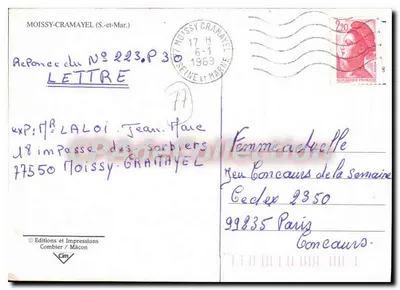 Moissy-Cramayel — widok panoramiczny i szczegóły wsi — Stara pocztówka deCollection — Rewers
