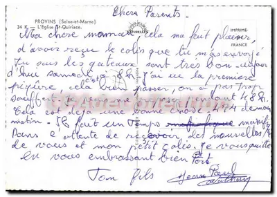 Provins (Seine-et-Marne) — vista aerea della chiesa di San Quiriace — editore Couleurs Naturelles, n°34 K — Verso