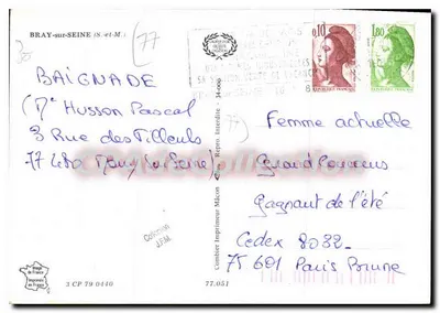 Bray-sur-Seine — dzielnice, Seine, rynek i fabryki — wydawca Combiet Imprimeur Maçon — Rewers