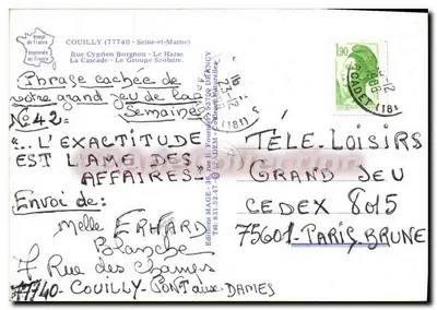 Coulilly — barrio, cuadra y canal — Imprimerie de France — Reverso