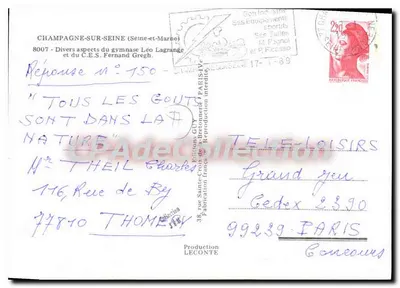 Champagne-sur-Seine — Equipamentos Esportivos Léo Lagrange — Editor LECOINTE, n° 750 — Verso