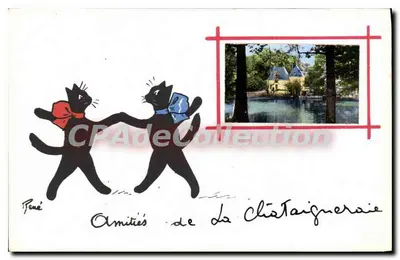 Dois gatos pretos dançando — Amities de La Chataigneraie — desenho de René
