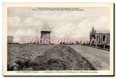 Bilhete postal antigo Les Herbiers (Vendée) La Chapelle Moulins du Mont des Alouettes