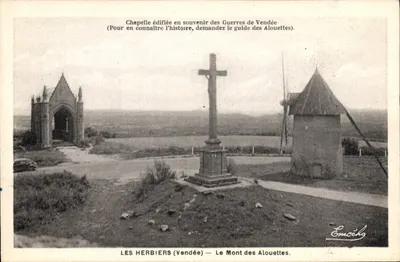 Bilhete postal antigo Les Herbiers (Vendée) O Monte das Alouettes