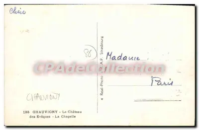 Ghauvigny — O Castelo dos Bispos — A Capela — editor C.A.P. Strasbourg, n° 135 — Verso