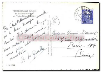 Châtellerault (Wienne) — Bulwar Blossac i Kościół św. Jana Chrzciciela — Wydawnictwo Sztuki, seria 1.B.2936 — Rewers
