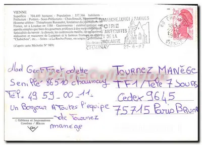 Vienne — Carte touristique avec carte routière et photos de sites — Éditions et Impressions Combier / Mâcon — Rewers