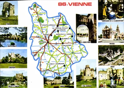 Viena — Carta turística com mapa rodoviário e fotos de locais — Edições e Impressões Combier / Mâcon, n°86