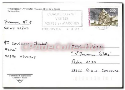 Vivonne (Vienne) — Brzegi rzeki Vonne — Wydawnictwo i Drukarnia Combier / Mâcon, N°6 — Rewers
