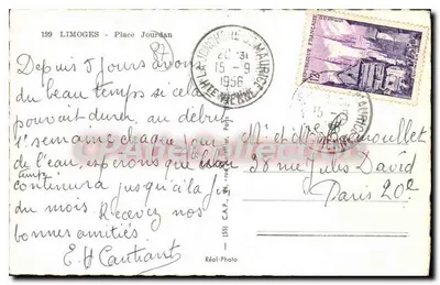 Limoges - Place Jourdan — widok z powietrza z centralnym monumentem — C.A.P. (55) — Rewers